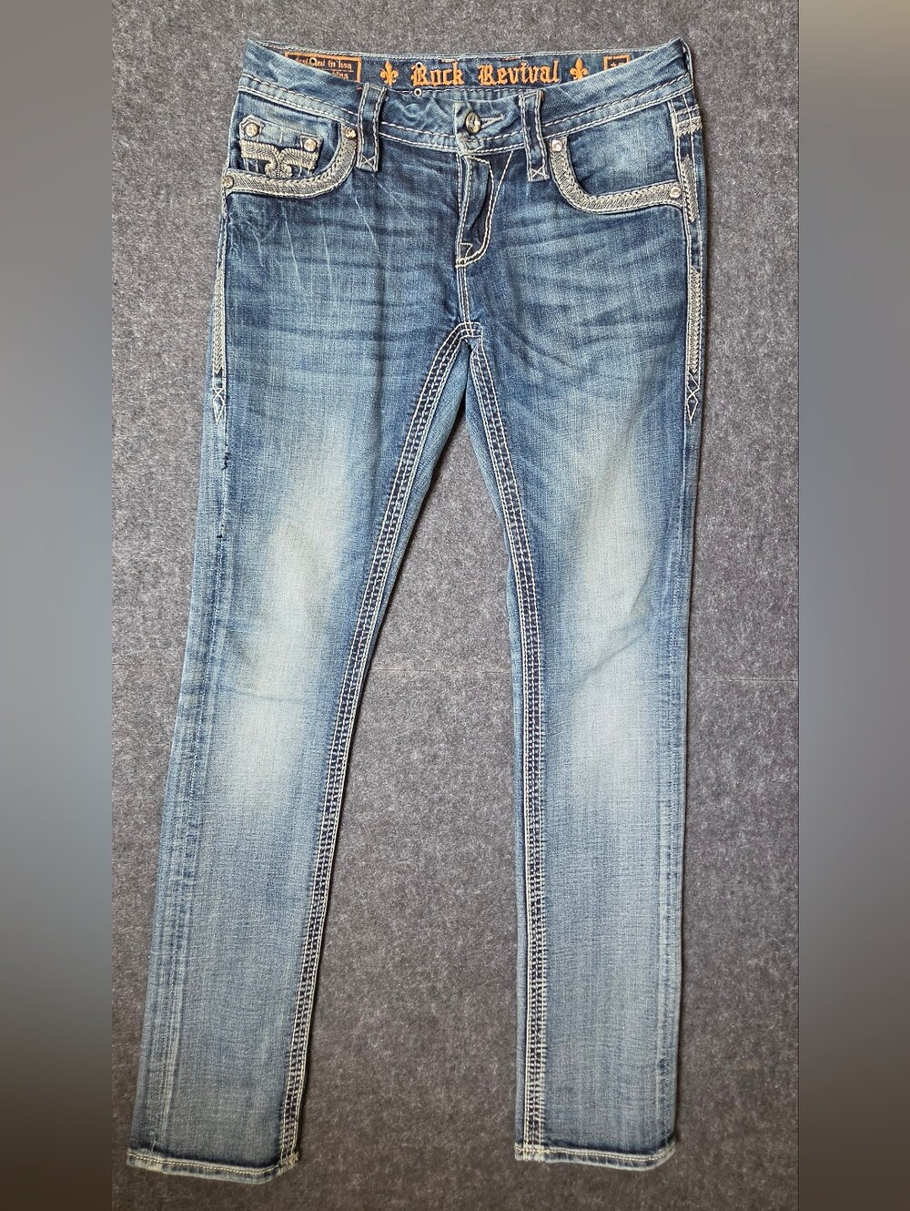 Rock Revival Women's Ashley  Straight Easy Leg Light Wash Embroidered Jeans